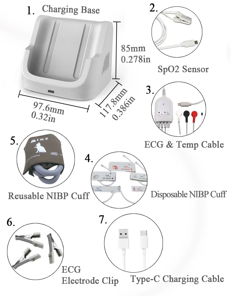 TFT-LCD Screen Type-c Interface Pet Clinics Home Care Multifunctioinal Veterinary Monitor Equipment Portable