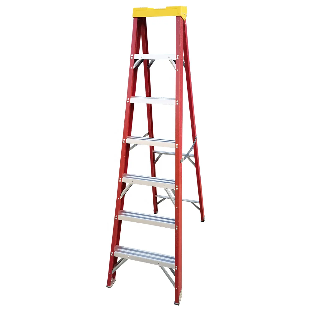FRP Material Red Color Easy To Carry Fiberglass A Type Folding Step Ladder