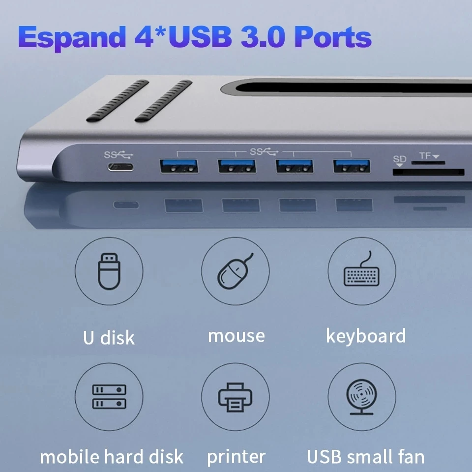 12 в 1 Многофункциональный USB Hub 3,0 Type-C Адаптер Hub Док-станция для HD-MI 4K PD3.0 док-станции для ноутбуков MacBook