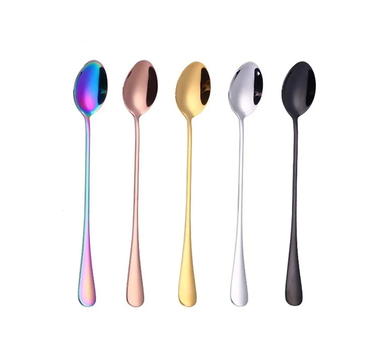 Fashional Colorful Stainless Steel Long Handle Spoons Tea Coffee Ice Cream Spoon Stirrers