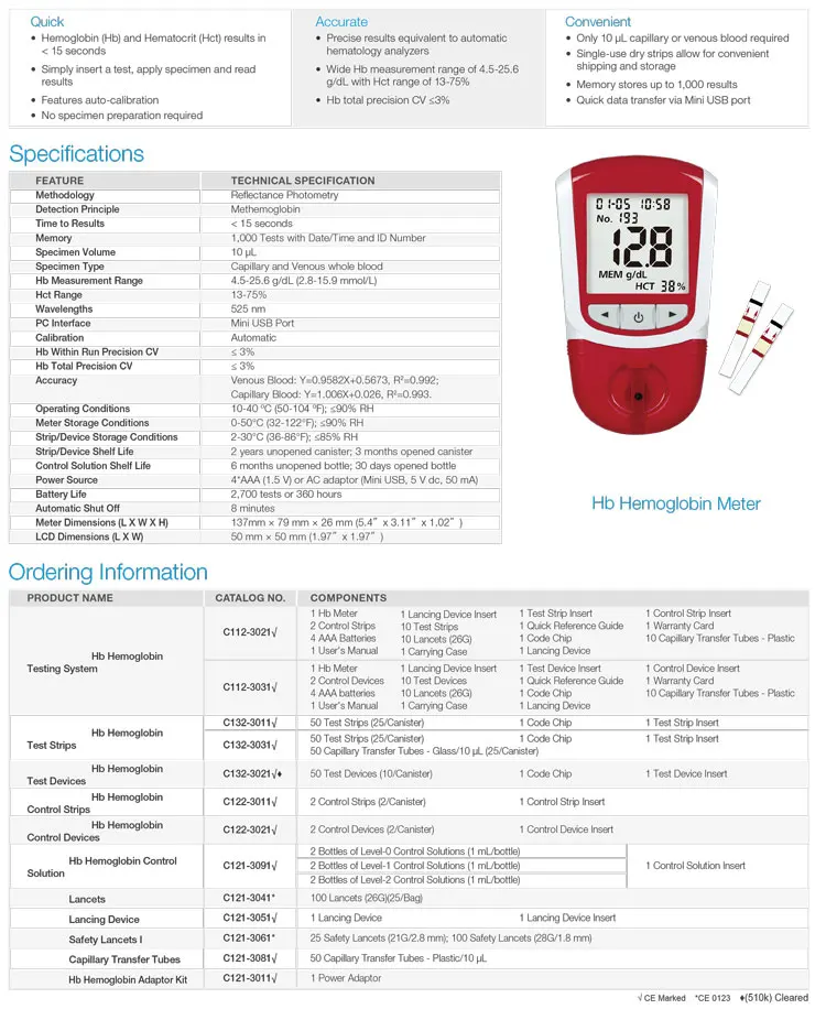 MY-B034A-A Clinical analytical instrument portable handheld hemoglobin tester hb meter hemoglobin analyzer machine price