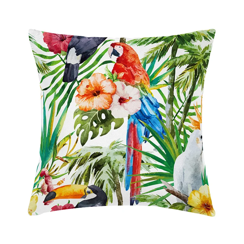 Tropical Palm Tree Parrot Toucan Birds Summer 18x18inch Square Pillowcase Bedroom Cushion Cover