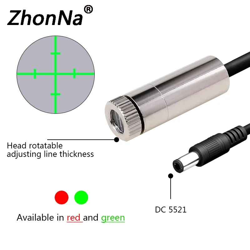 520nm Green Line Glass Lens With Graduated Cross Line Laser Module, Adjustable Diode,Industrial grade laser positioning module