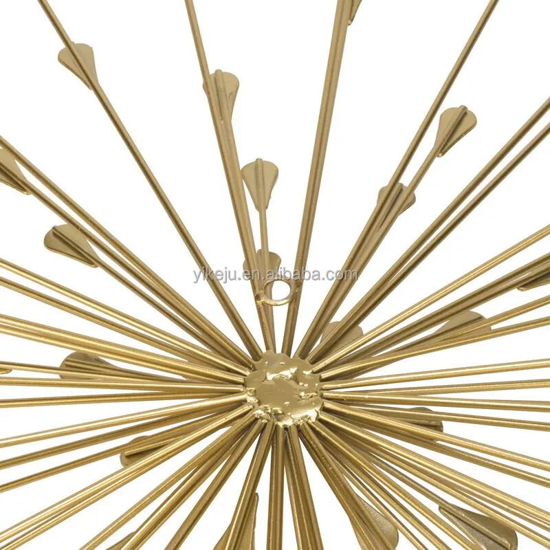 Yiju luxury Wall arts bedroom and living room Display Lobby Gold Wrought Iron hanging Metal Starburst Wall Decor with Acrylic