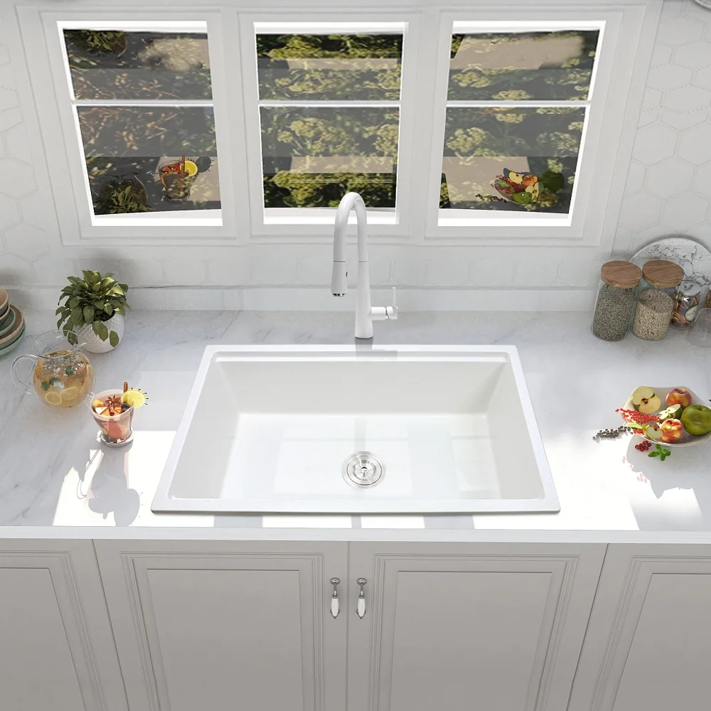 Modern Black Granite Sink Single Bowl Quartz Stone Kitchen Sink