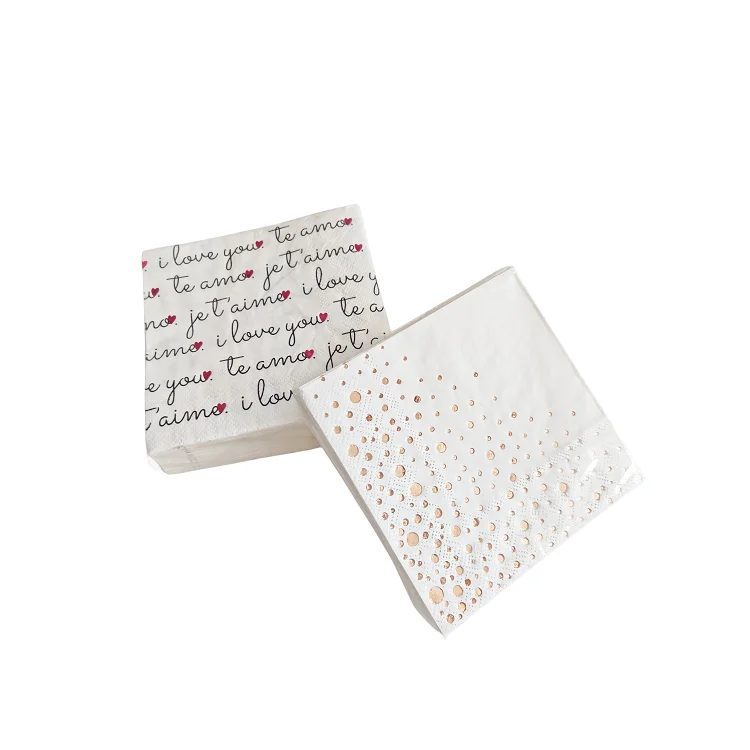 1/6 Fold Good Quality Printed Gold Foiled Personalized Elegant Cocktail Paper Napkins