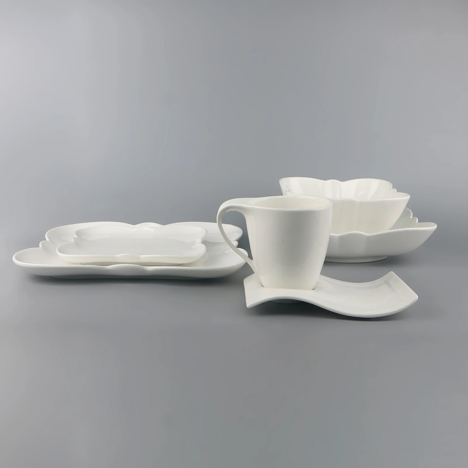 Элегантная белая керамическая посуда для ресторана Столовые сервизы миска и набор тарелок из керамики