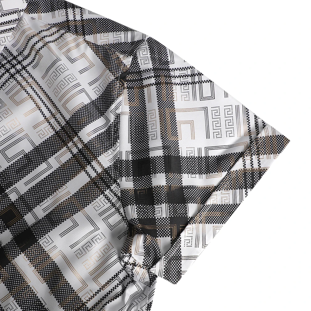 On sale male tops print black and white check t shirt color block shirt for men 2023