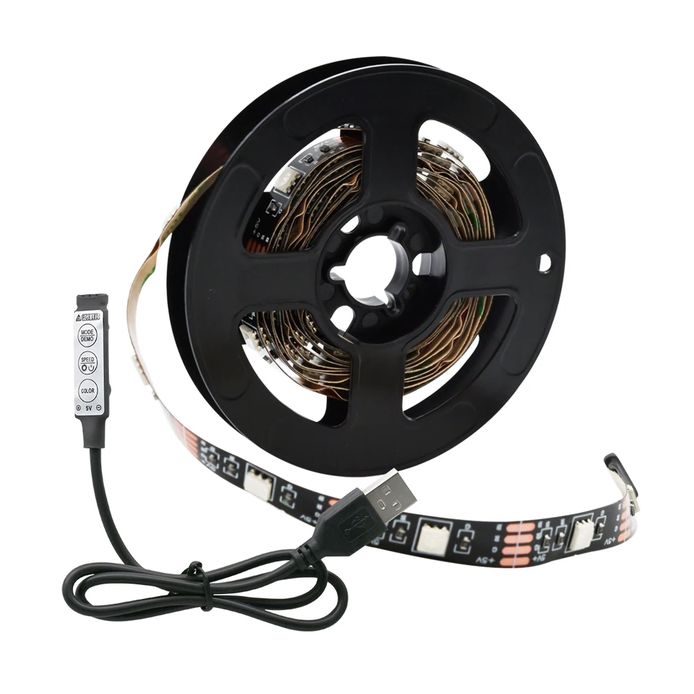 5V 1M 2M 3M 4M 5M 5050 RGB Colorful LED Strip Lighting TV Backlight Waterproof with 3 Keys Mini Buttons USB LED Strip Light