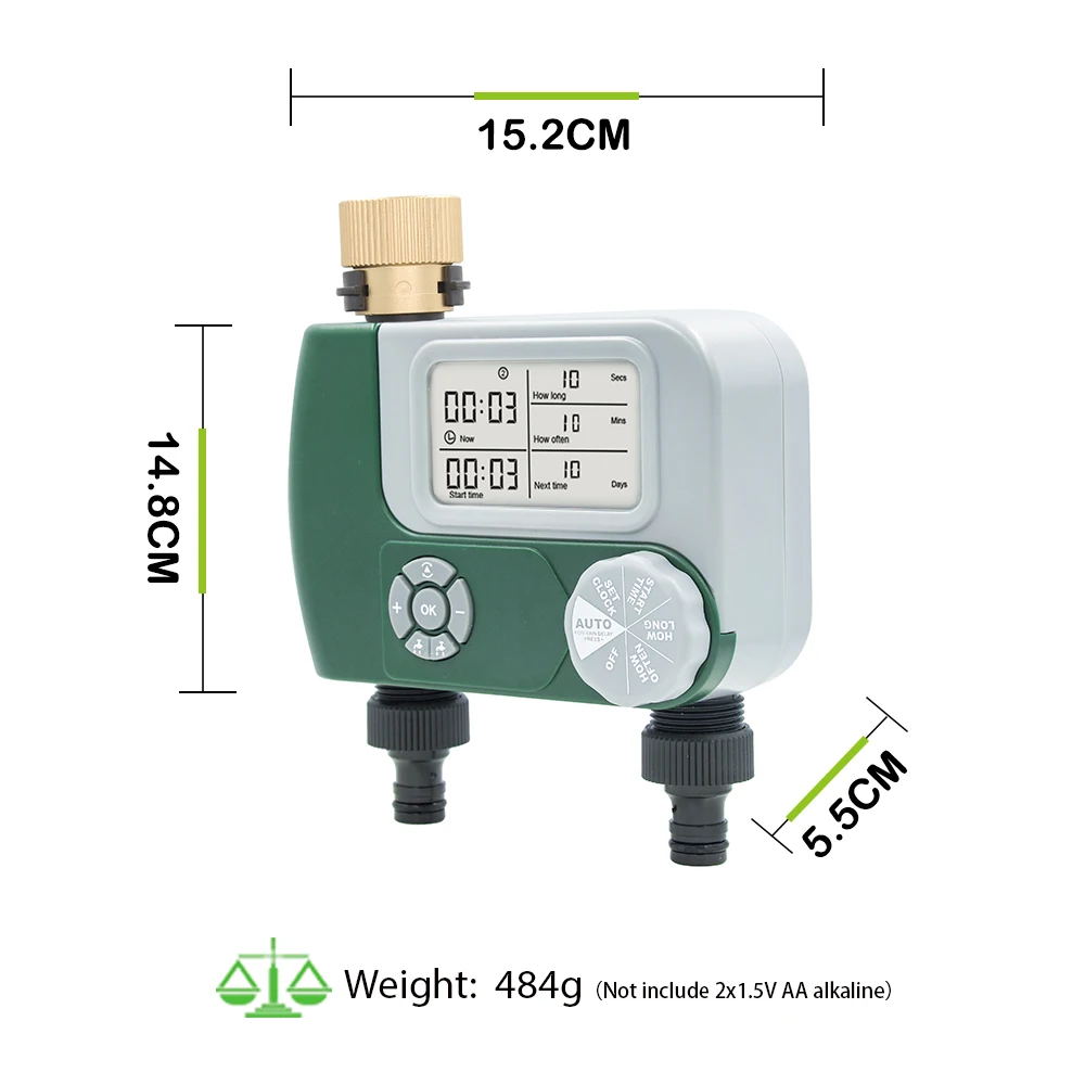 Factory new metal connector smart battery power waterproof 2 zones irrigation system garden watering timer