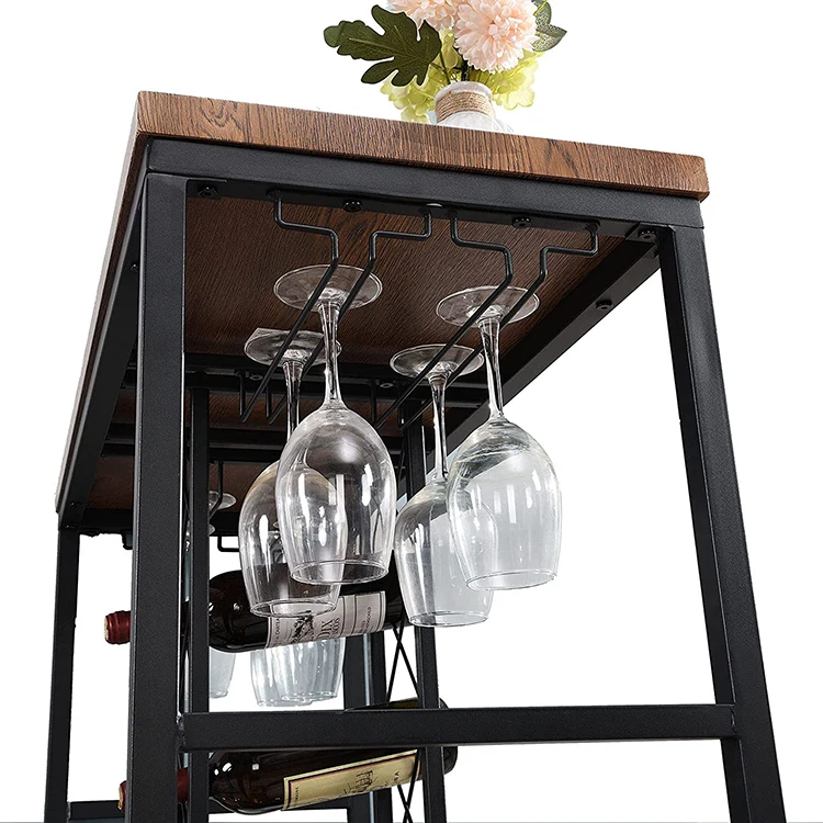 Industrial Modern Kitchen Dining Table Wood High Pub Bar Table and Chairs Sets