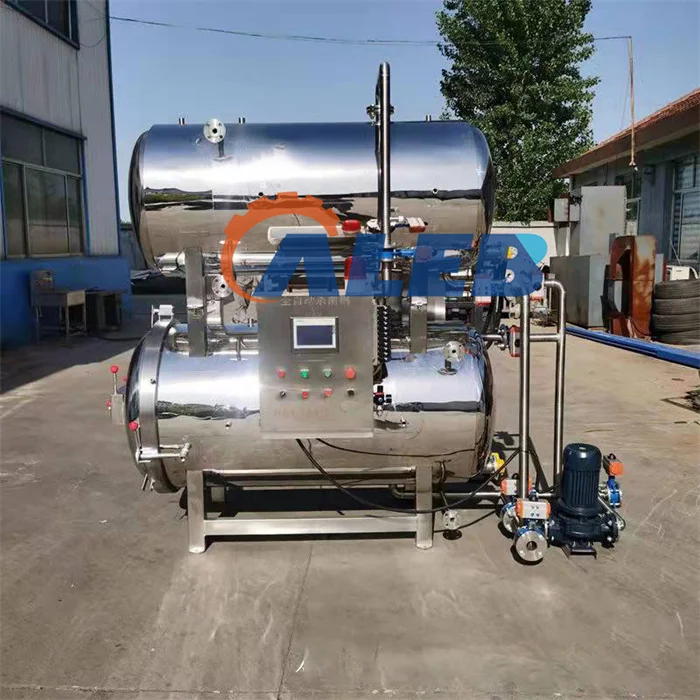 horizontal pressure steam vapor water spray olive beef meat tuna food canning pouch jars pouch