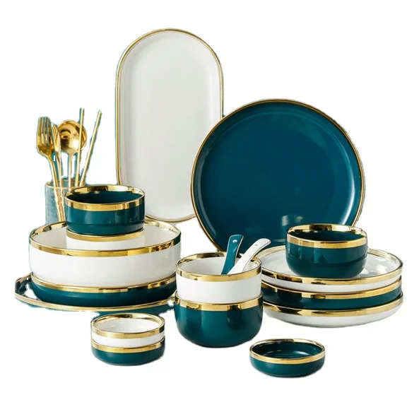  ZC Nordic INS creative luxury peacock green household porcelain tableware set ceramic plate dinnerware
