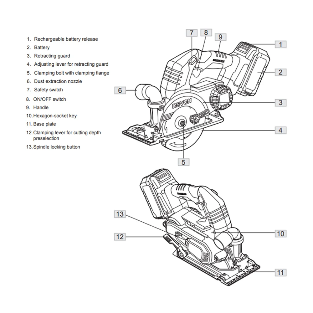 DEVON Cordless Battery Circular Power Saw Machine For Metal Steel Pipe Cutting Wood Cutting Electric Brushless Circular Saws