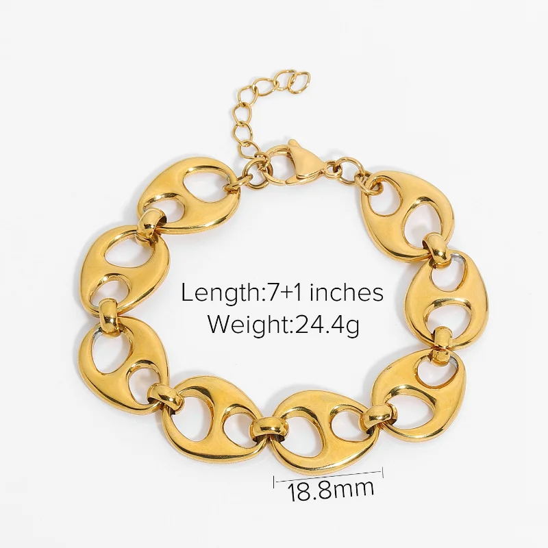 Wholesale Custom Hip Hop 18k Gold Silver S Plated Stainless Steel Girl Bracelet Pig Nose Button Coffee Bean Creative Bracelet