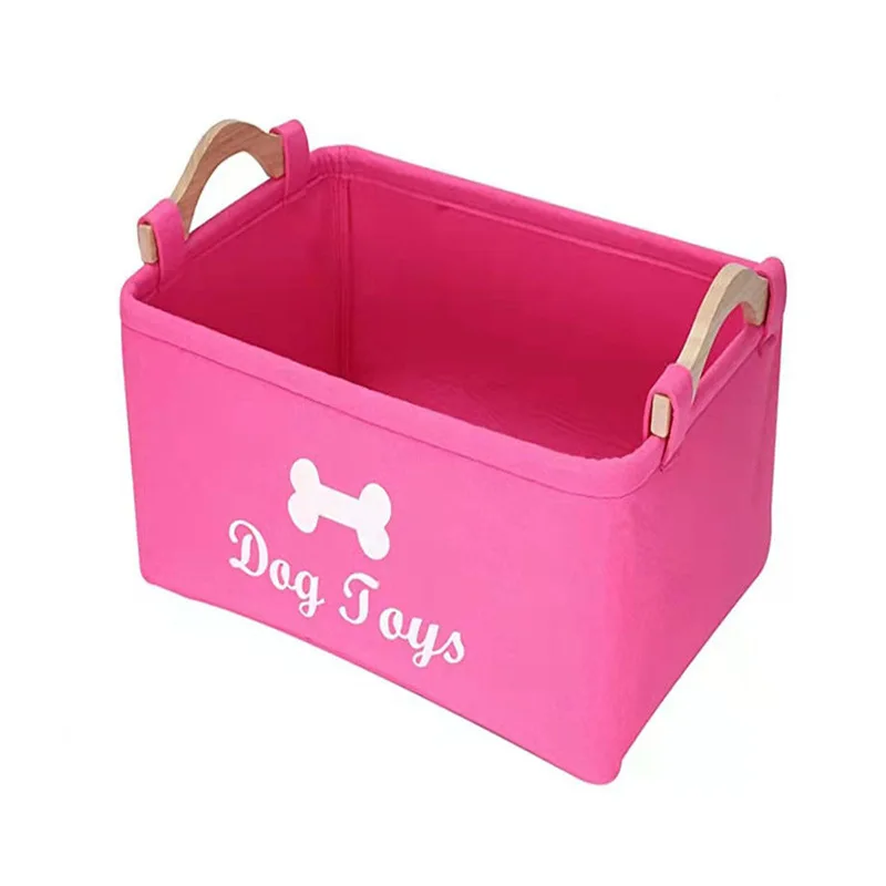 Huasheng Cute Felt pet Toy Box and Dog Toy Box Felt Storage Basket with Wood Handle