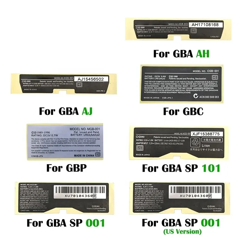 MGB-001 JP/US Replacement Labels Back Sticker For GBA SP/GBC/GBP Game Console Label Tag Marking Sticker Seal Labels