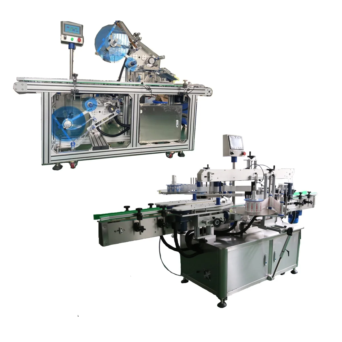 Adhesive Sticker Flat Box Surface round Bottle Top And Bottom Label Applicator two sides Double Sides sticker Labeling Machines