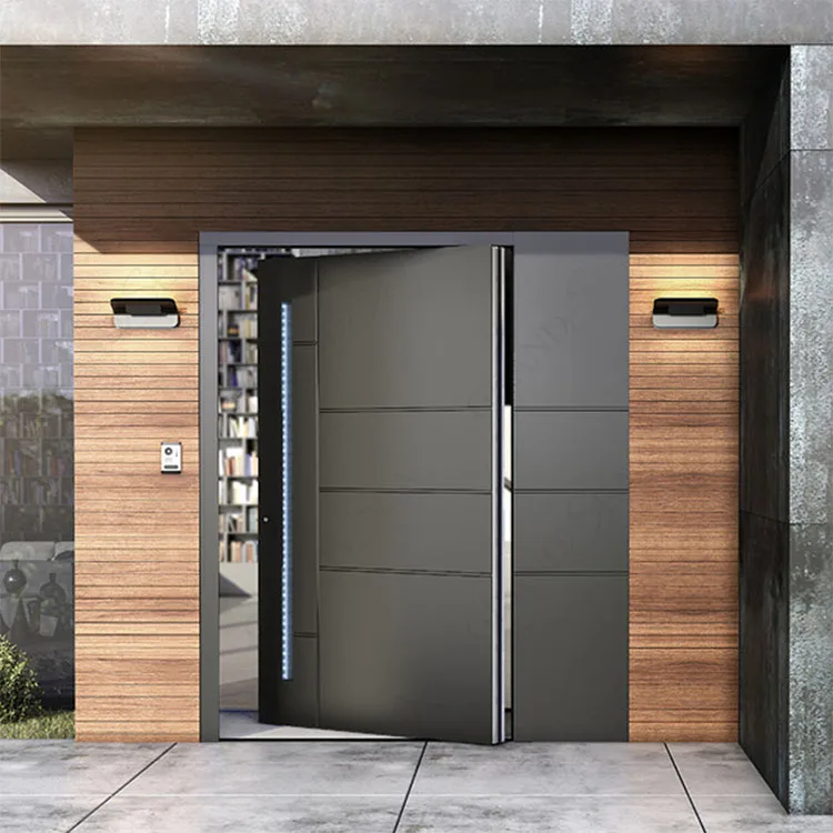 Factory Customize Villa Luxury Outdoor Entry Door Entrance Stainless Steel Modern Exterior Pivot Front Doors With Led Light