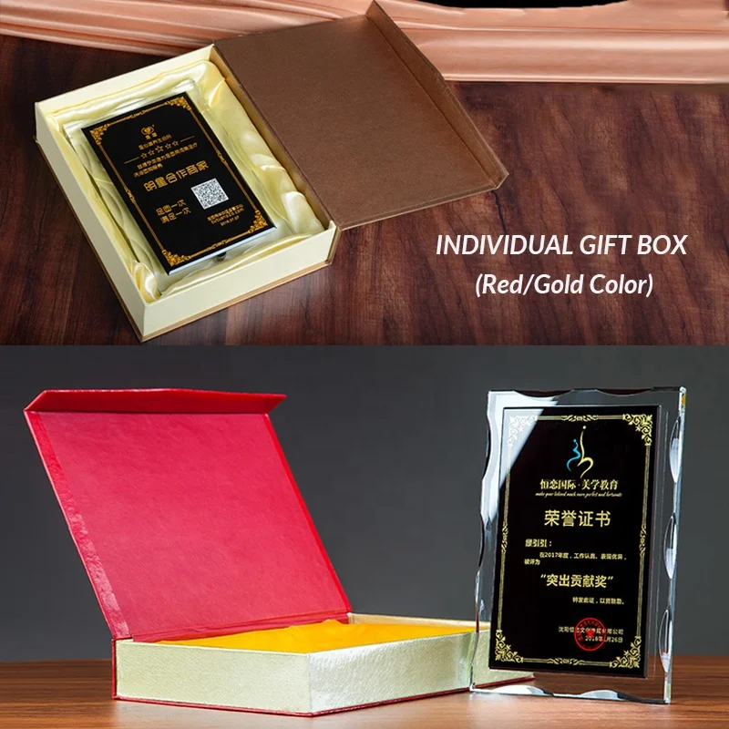 Customized Engraving Crystal Glass Plaque Frame Business Certificate Crystal Award Plaques