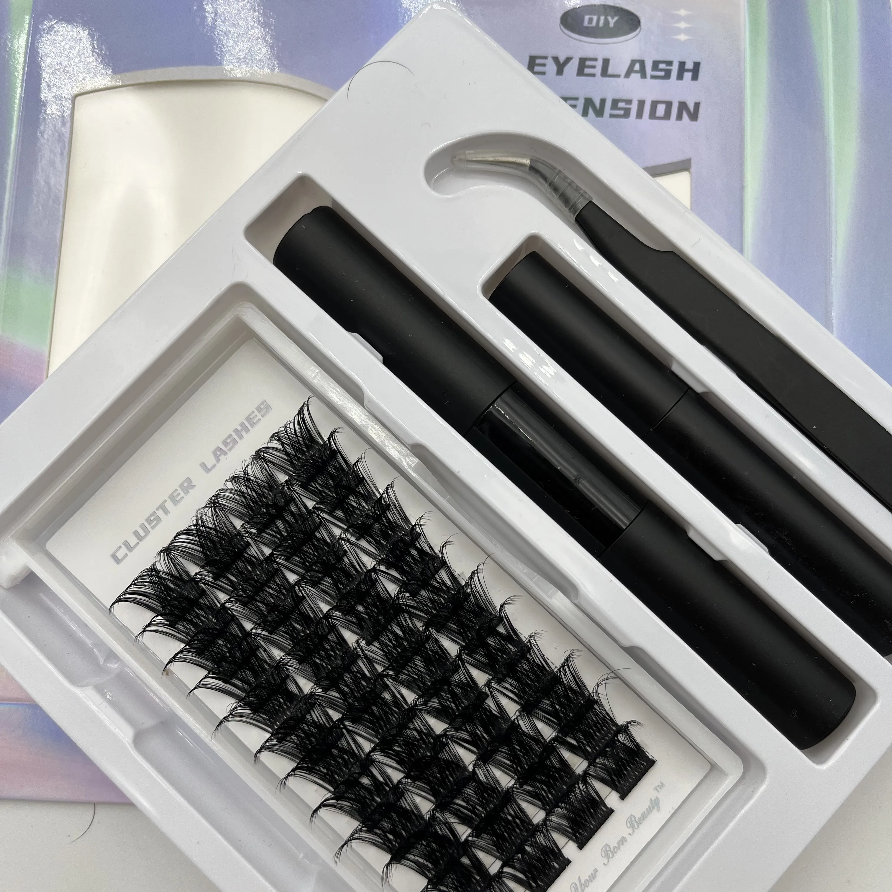 Fluffy Private Label  Segment Cluster Lashes With Glue DIY Lashes Kit Bond and Seal