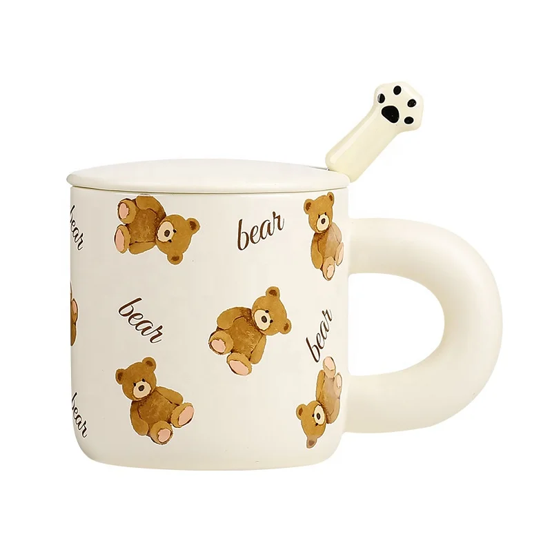 New Arrival Ins Korea Cartoon Croissant Bear Mug Large Capacity Milk Cup Heat Resistant Ceramic Couple