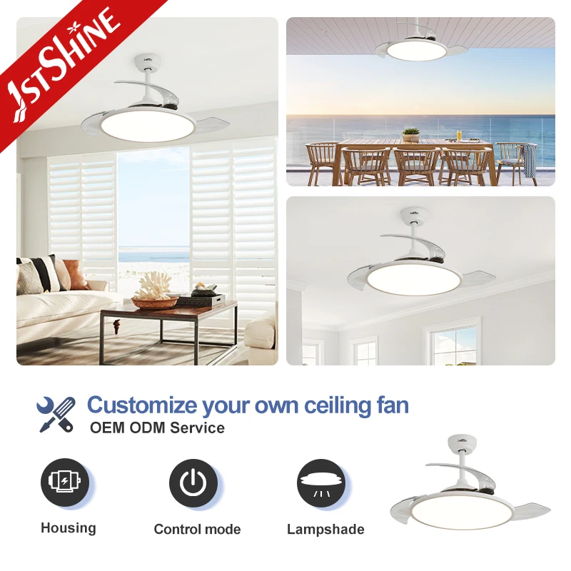 1stshine LED Ceiling Fan Retractable Hidden Blades Adjustable Invisible Ceiling Fan with Light