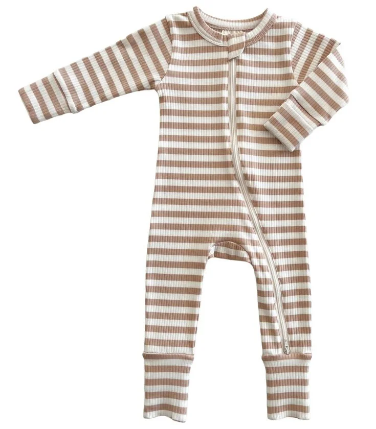 Wholesale Unisex Cotton Rompers for Kids Casual Long Sleeve Summer Pajamas 2-Set Stripe Baby Clothing with Zipper Closure