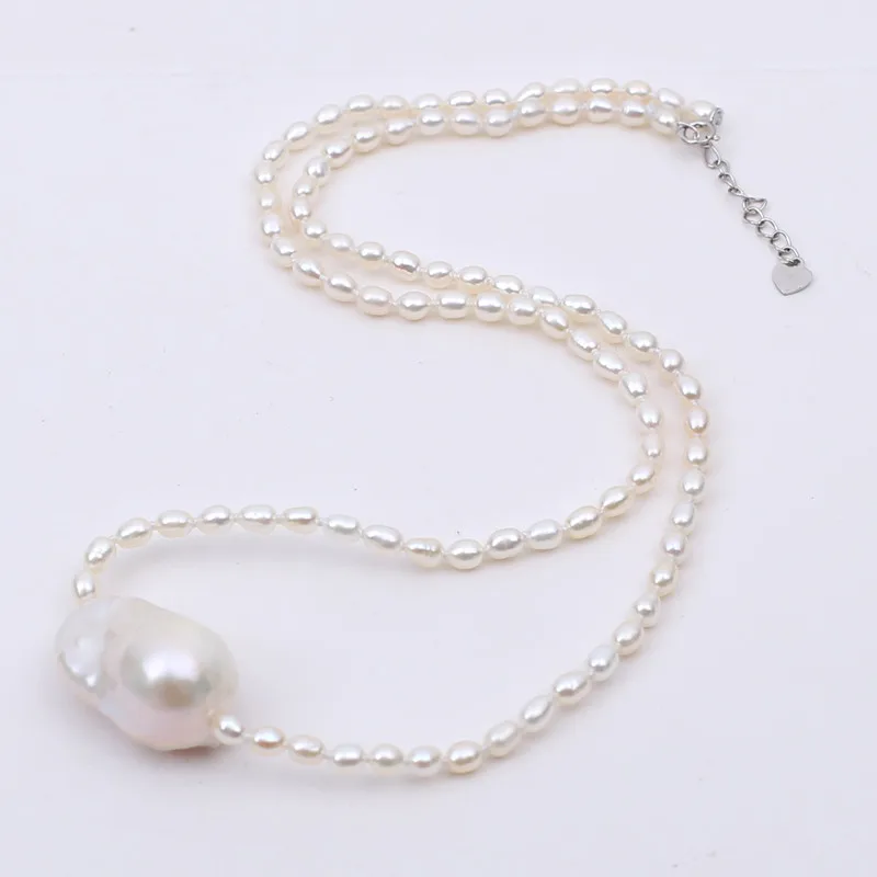 Simple jewelry nice luster 3-4mm tiny freshwater culture pearl chain necklace baroque