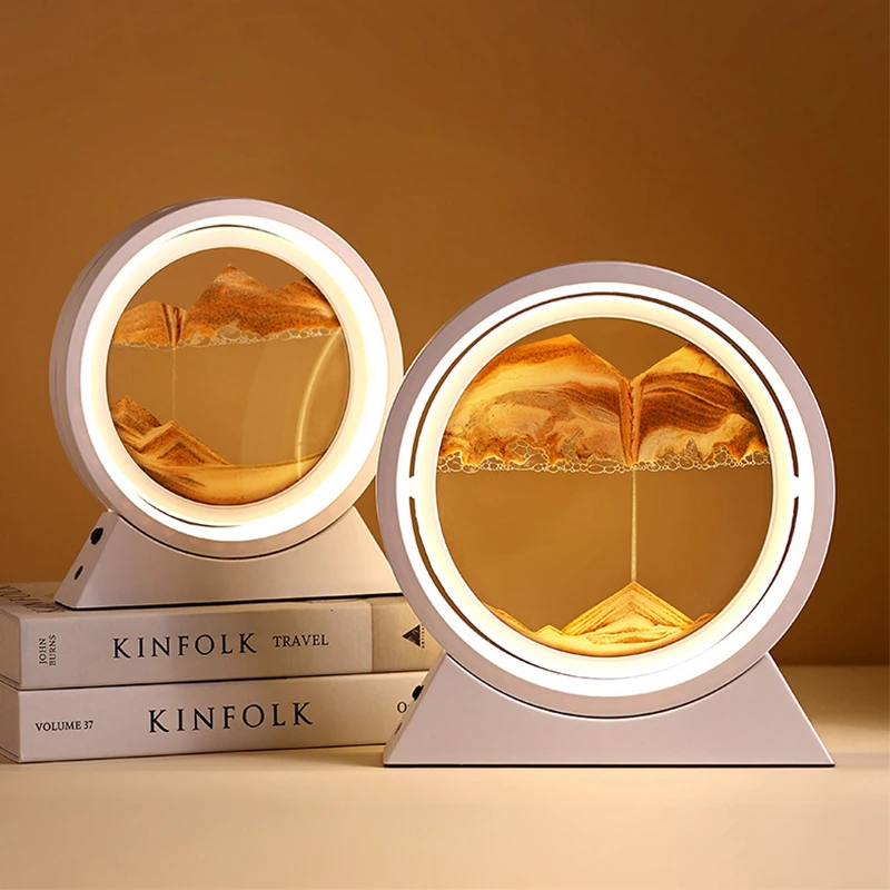 NISEVEN Wholesale Office Desktop Glass Hourglass Artifact Led Lamp 3D Quicksand Painting Ornaments Home Decoration