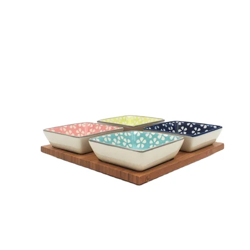 Square ceramic small plate snack sauce serving dishes set with tray