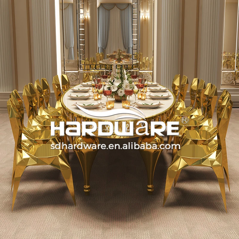 Stainless steel frame white mdf top oval wedding restaurant furniture table