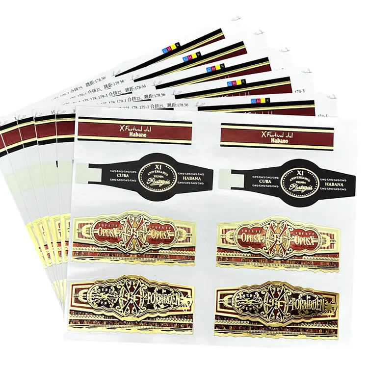 Customizable Gold Foil Printed Embossing Cigar Sticker Labels Die-Cut Vinyl Band Labels with Excellent Adhesion
