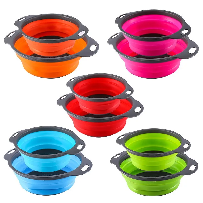 New Arrival Flexible Folding Vegetable Strainer Collapsible Retractable Colander Set With Handle Washing Drying Storage Basket