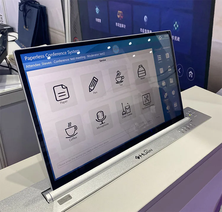 HUAIN office solution aluminum table hidden monitor 21.5 Inch screen conference system