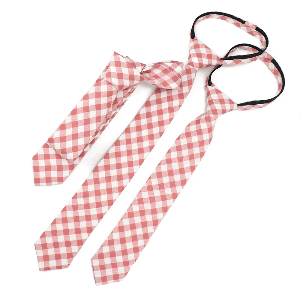 Оптовая продажа галстук на молнии из хлопка в белую клетку с логотипом заказ мужской