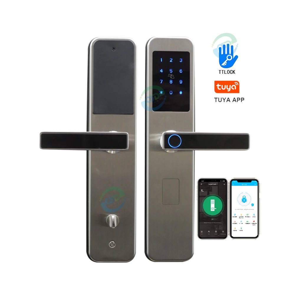 Home Security Tuya TTLock App Stainless Steel Smart Lock Digital Wifi Fingerprint Door Handle Keyless Electronic Smart Lock