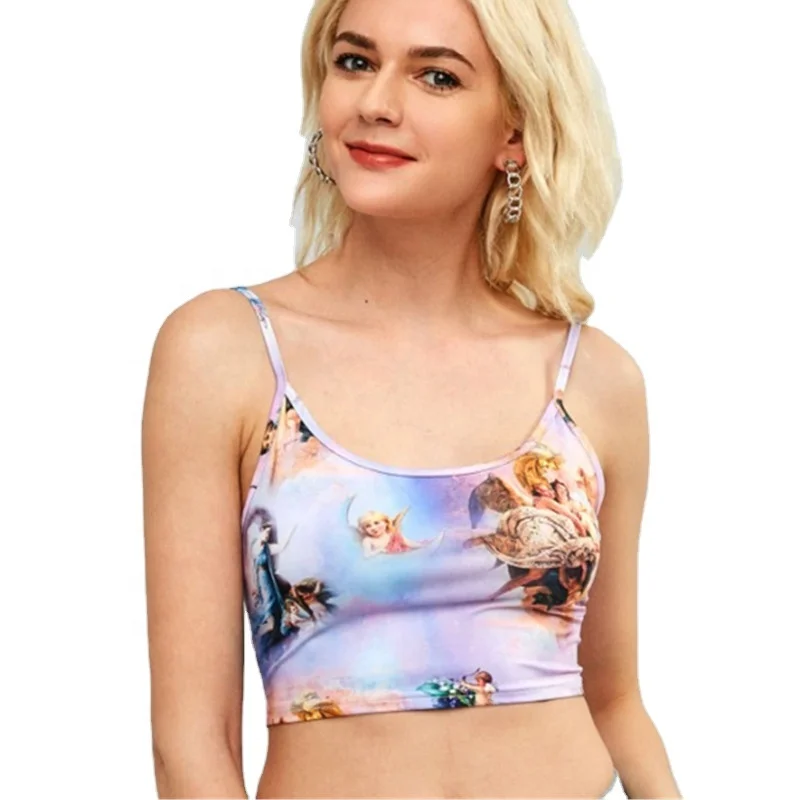 Женские майки без рукавов с принтом ангелов, красивый красочный жилет, спортивный жилет с запахом на груди, бесшовный жилет