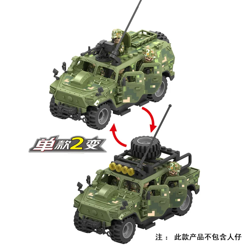2024 Best Seller 2 in 1 Plastic Building Block Toys Military Jeep Police Car Set Armored Vehicle Models Fit with Leading Brands