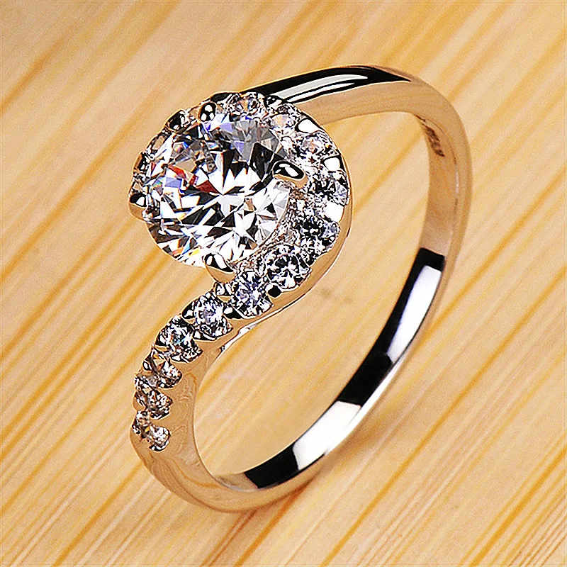 Charm Fashion Trendy Factory Wholesale plating 925 Sterling Silver Best selling luxury wedding ring inlaid with zircon ring