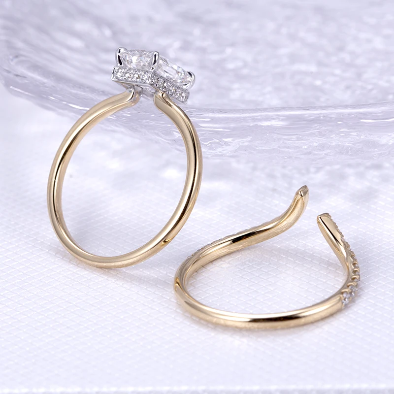 Custom jewelry 18K gold 1.8ct  radiant cut lab grown diamond adjusted couple ring