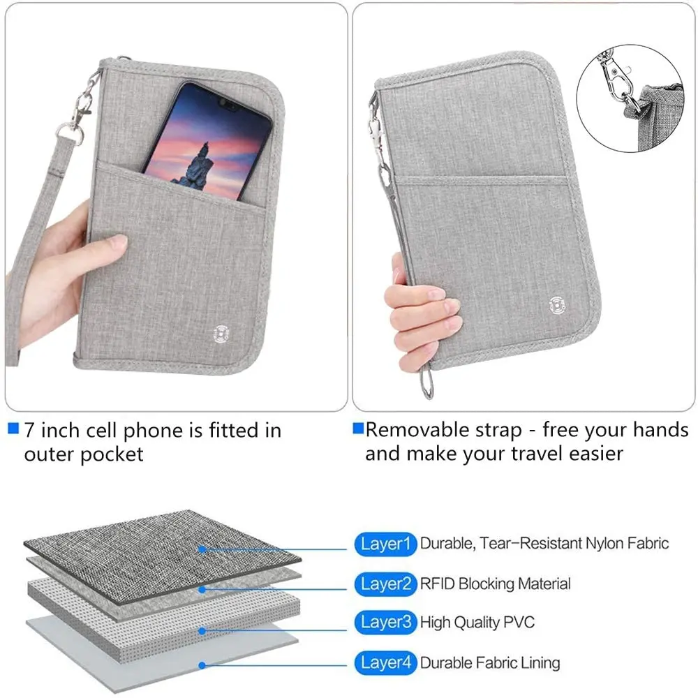 Hot Selling Zipper High quality Large Capacity Family Travel Passport Holder For Men Women