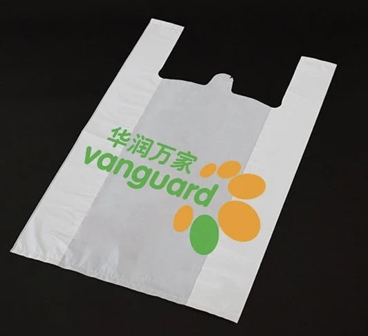 Custom wholesale cornstarch 100% biodegradable compostable plastic supermarket T shirt handle shopping bag