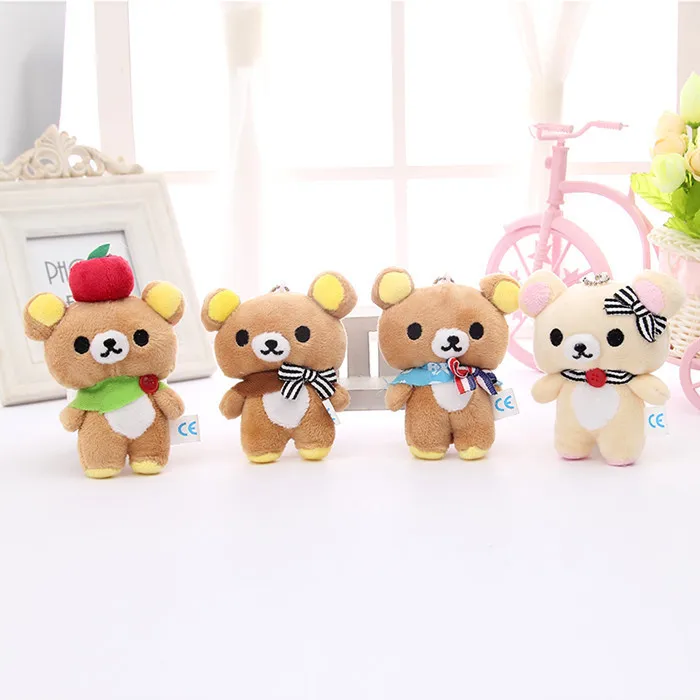 OEM ODM Kawaii милый бурый медведь Rilakkuma брелок для ключей плюшевое украшение Стоящий Медведь сумка очарование