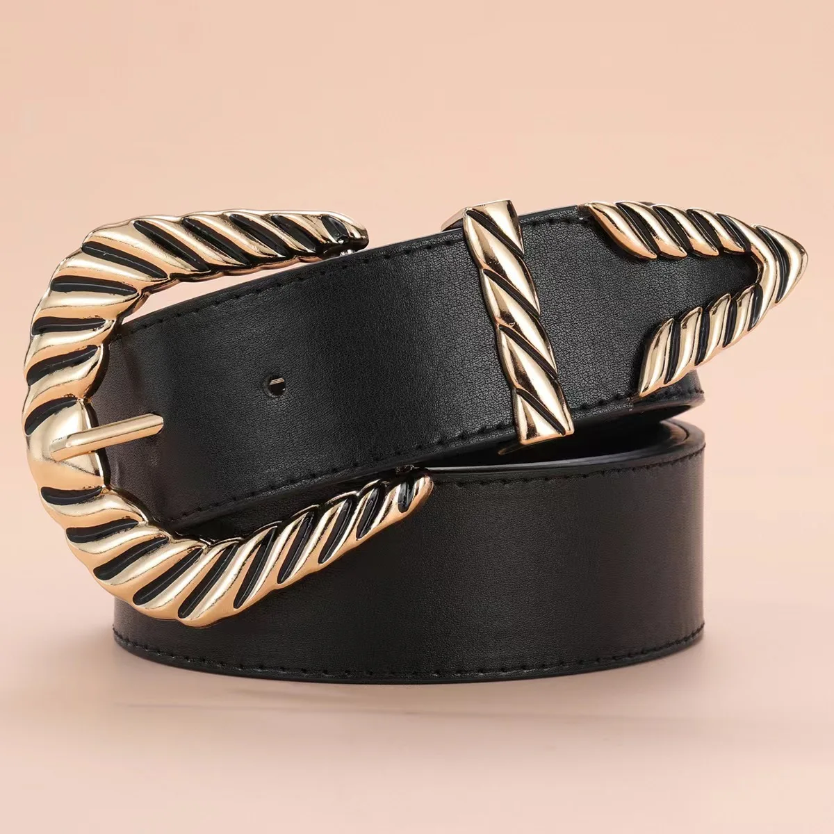 Women leather design New retro grand triangular tail buckle fashion versatile belt