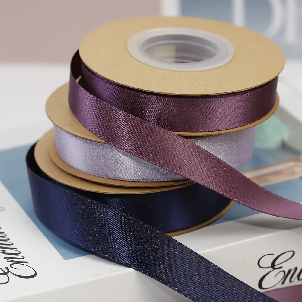 Lude Custom 20mm Luxury Gold Glitter Satin Ribbons Solid Color Double Face Ribbon for Gift Garment Decoration