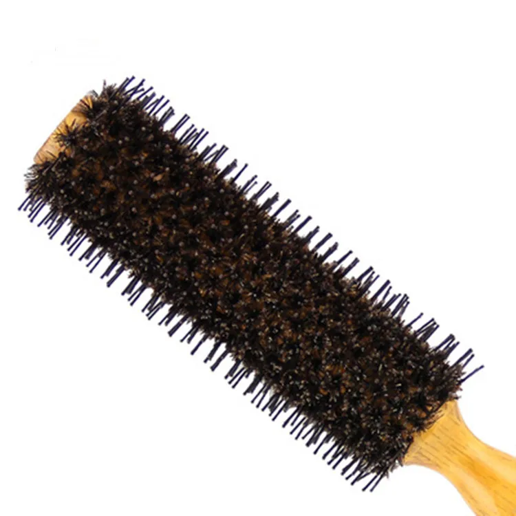 Portable Hair Brush Comb Round Anti-static Curly Brush Natural Bristle Wood Handle Hair Styling Comb