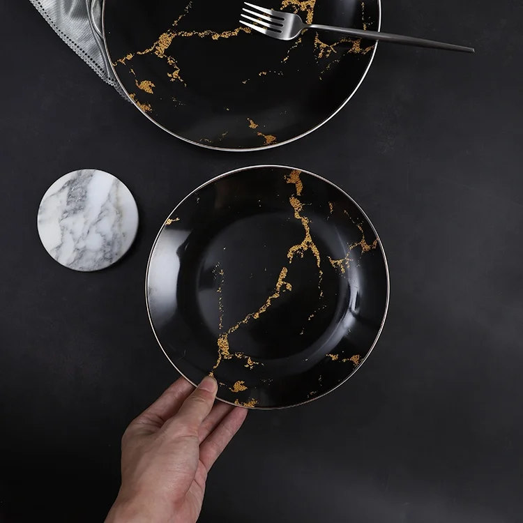 Новинка, столовые тарелки для ресторана, керамические мраморные современные тарелки, набор