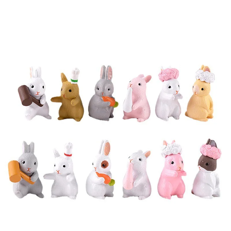 12 pcs/set cute garland bunny pvc animal doll 3d miniature rabbit figurine car decoration small ornaments