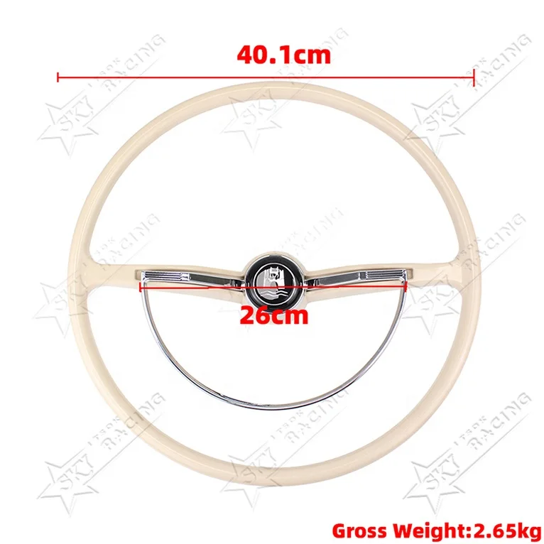 Рулевое колесо для Volkswagen Beetle 62-71 VW Bug Karmann Ghia Тип 3 400 мм 15 дюймов 3/4 дюйма черный и белый цвета 2 спицы винтажное 1962-1971